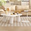 Modern Coffee Table (Set of 2), Irregular Shape Coffee Table With Four Roman Column Legs And End Table With Glass Top For Living Room - White - Image 4