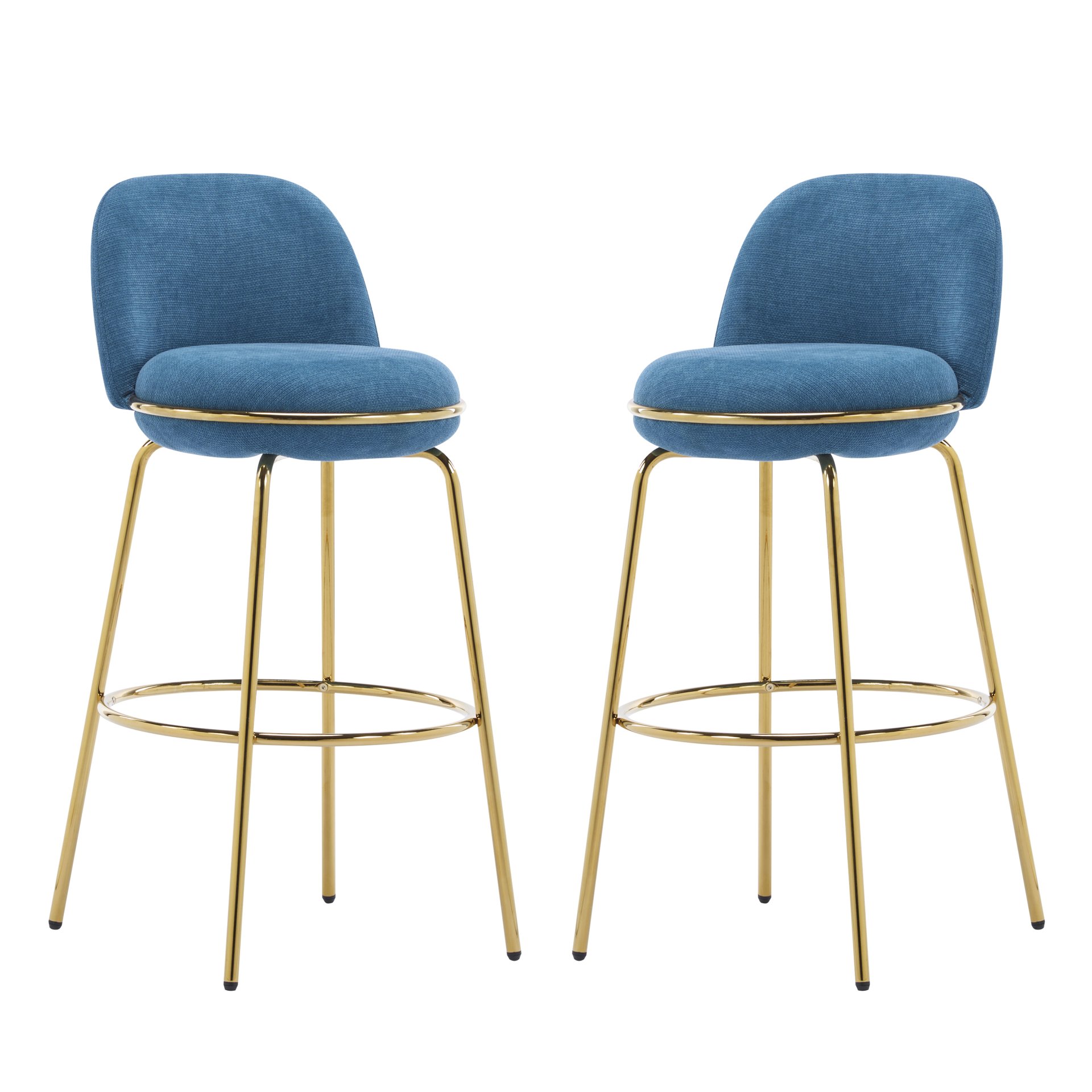 Rio Claro - Indoor Metal Upholstered Barstool Upholstery (Set of 2) - Gold / Blue - Image 4