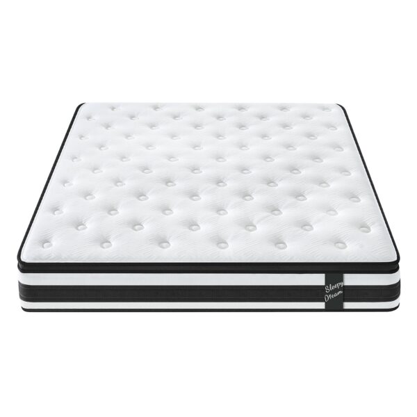 12" King Size Hybrid Mattress 7 Zoned Individual Pocket Spring Breathable Memory Foam Mattress - White / Black
