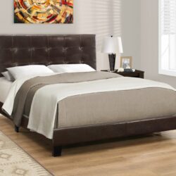 Queen Size Bed Upholstered, Transitional - Brown