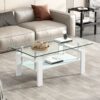 Luxury Modern Tempered Glass Coffee Table With 2 Layers And Solid Frame For Living Room - Transparent - Image 2