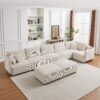 Multi Module Combination Style Sofa For Living Room And Other Lounge Spaces, Modern Minimalist Corduroy Combination Sofa With 2 Comfort Cushions With USB & C Charging Ports, 2 Sets - Beige - Image 5
