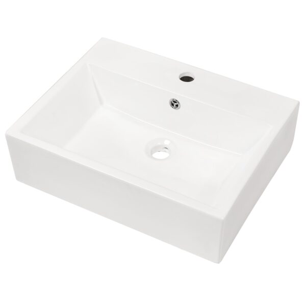 Rectangular Wall Mounted Bathroom Sink With Faucet Hole & Overflow - White