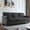 Soft Sofa, Upholstered 3 Seater Couch With High Density Foam, Loose Back Cushions And Turned Legs - Black - Image 7