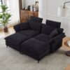 Modern Corduroy, Deep Seat Sectional Sofa With Ottomans, Comfortable Cloud Sofa - Black - Image 7