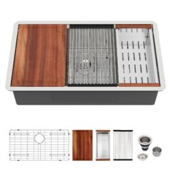 30" Undermount Kitchen Sink 16 Gauge Ledge Workstation - Brushed Nickel