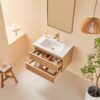 Wall Mounted & Floating Single Vanity With Ceramic Sink - Natural Walnut - Image 10