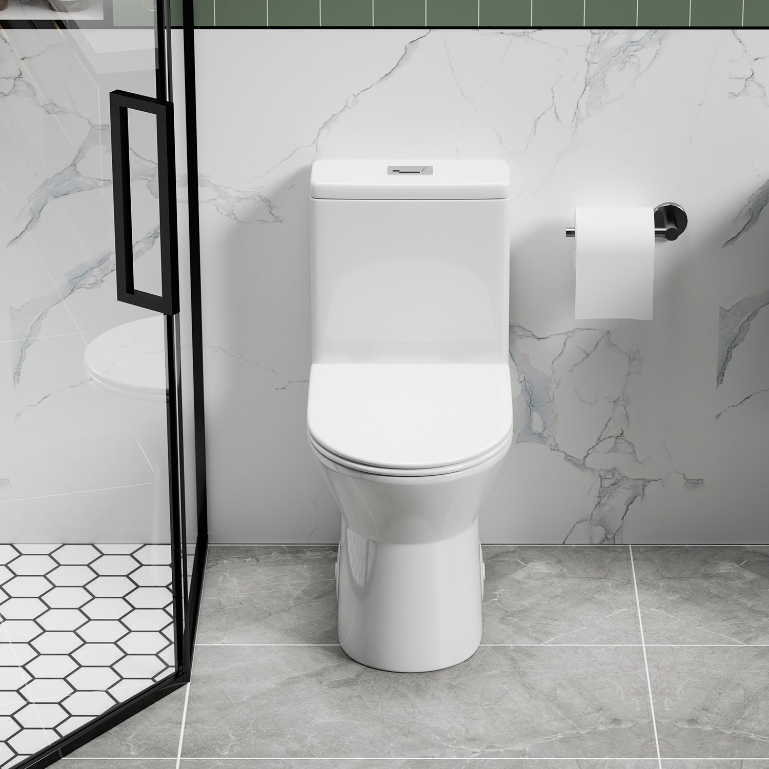 1 Piece Toilet With Dual Flush & Rimless Bowl - Glossy White - Image 6