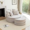 Modern Oversized Round Barrel Accent Chair With Ottoman - Velvet Upholstered Lounge Armchair With 5 Pillows For Living Room Or Bedroom - Gray - Image 14
