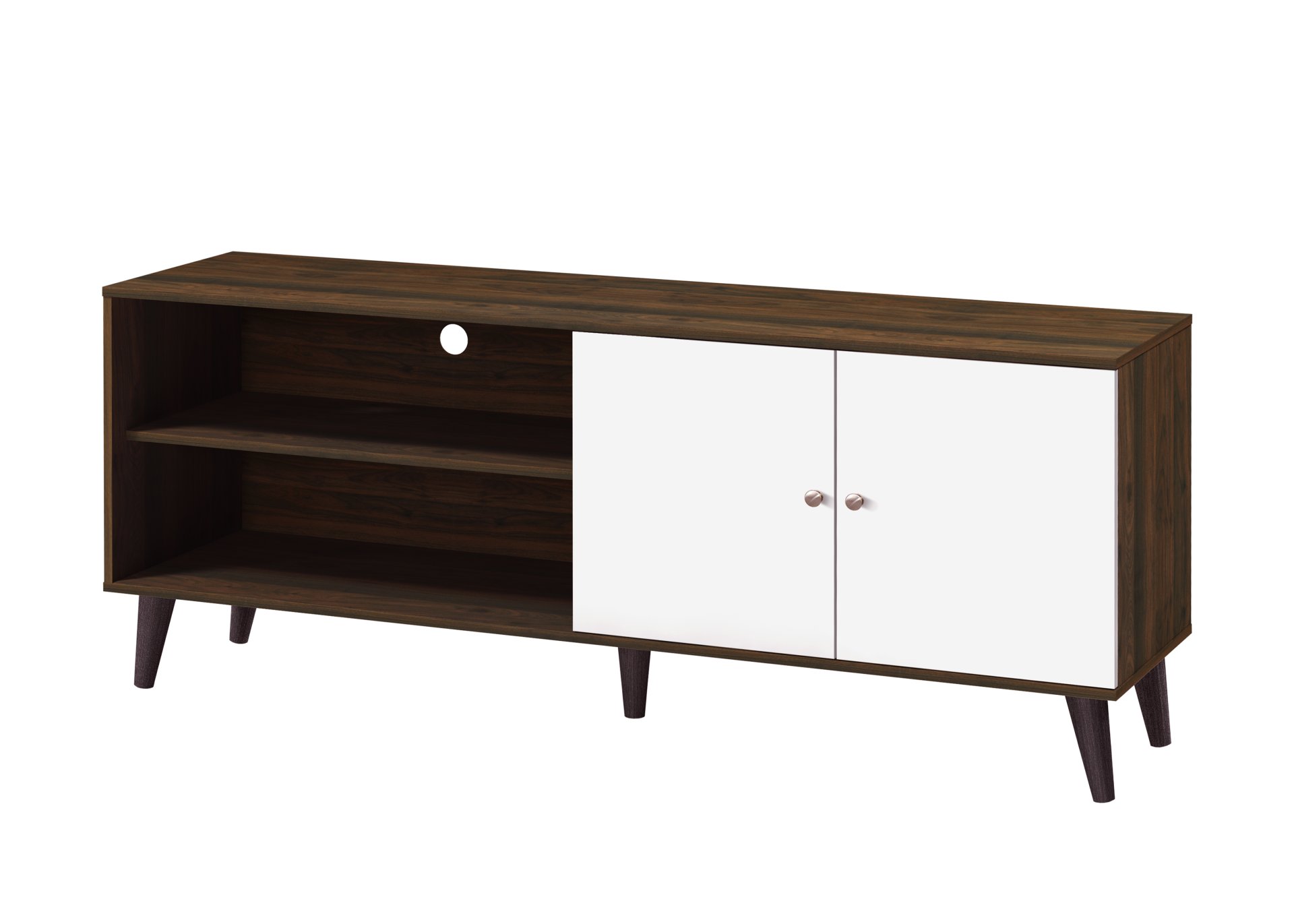 Amidon - TV Stand For TV's Up To 63", With 2 Storage Shelves & 1 Cabinet, Modern Entertainment Centre For TV In Living Room - White / Walnut - Image 5