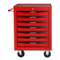 Rolling Metal Tool Chest With 7 Drawers, 20" Steel Storage Cabinet With Ball Bearing Slides - Red / Black