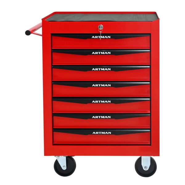 Rolling Metal Tool Chest With 7 Drawers, 20" Steel Storage Cabinet With Ball Bearing Slides - Red / Black