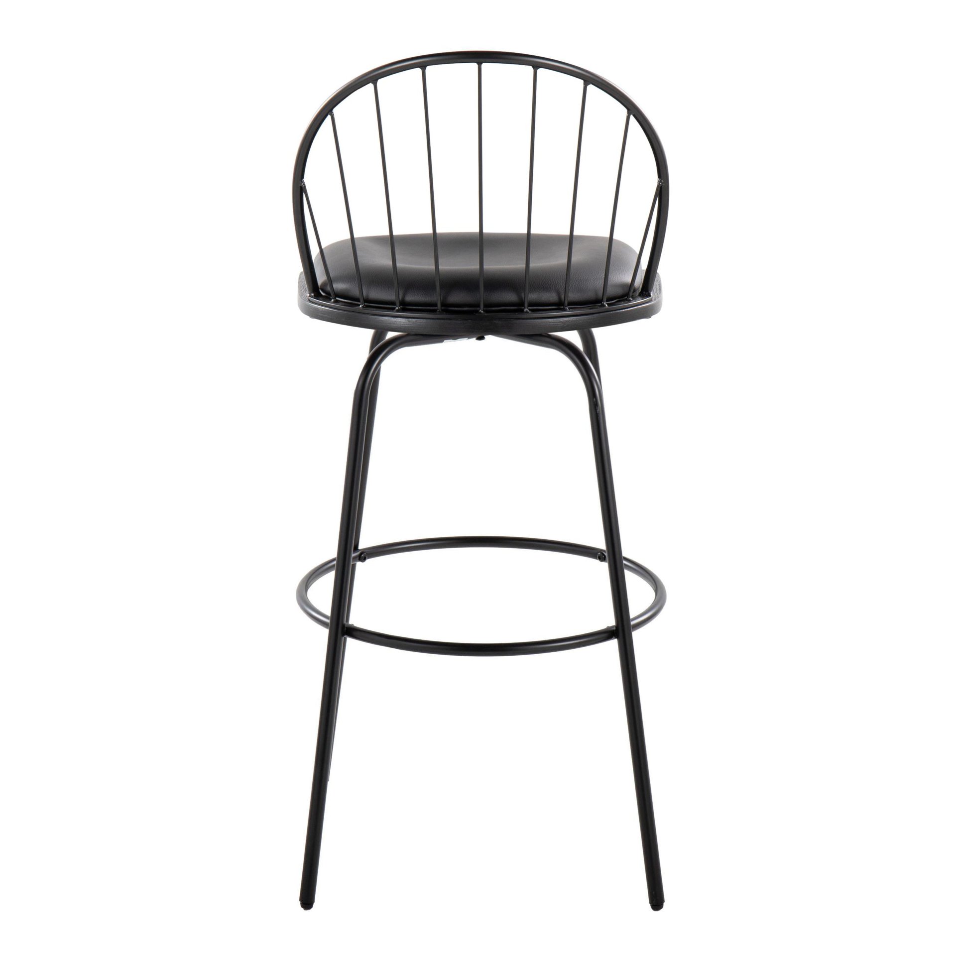 Riley - Claire Farmhouse Fixed Height Barstool With Swivel With Round Footrest (Set of 2) - Black - Image 5