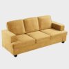 Modern Sofa, Comfortable 3 Seater Couch With Deep Seating, Loose Back Cushions, Wide Arms - Mustard Yellow - Image 3