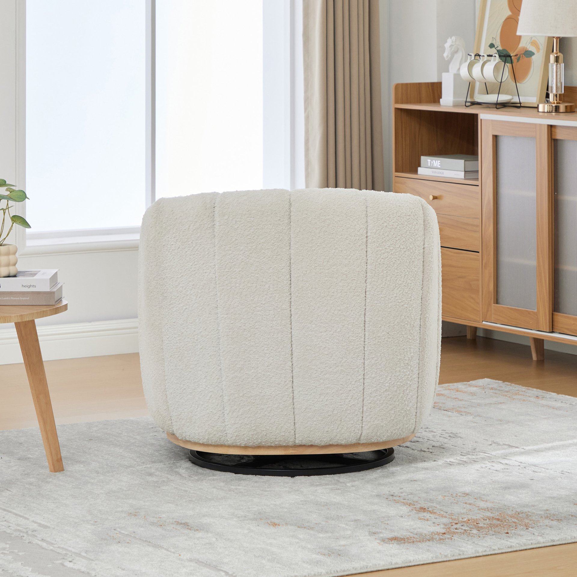 360° Swivel Pumpkin Shape Club Armchair - Ivory - Image 9