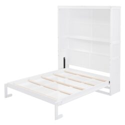 Queen Size Murphy Wall Bed With Shelves, Space Saving - White