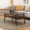 Rectangle Coffee Table, Tempered Glass Tabletop With Metal Legs, Modern Table For Living Room - Gray - Image 2