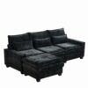 L Shaped Sectional Sofa With Movable Ottoman, 99'' Upholstered 4 Seats Couch - Black - Image 4
