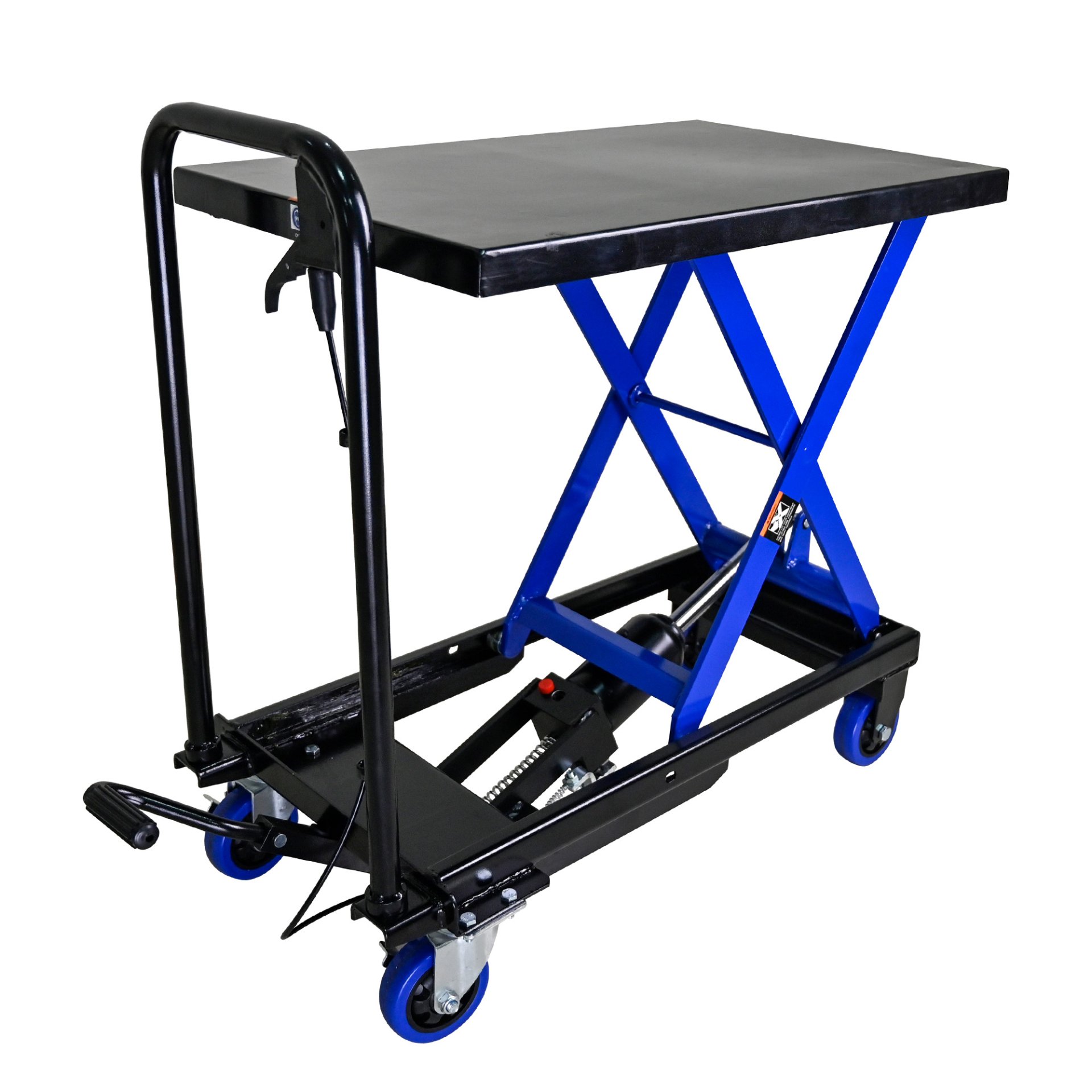 Hydraulic Lift Trolley, 500 Lbs Capacity, With 4 Wheels, For Material Handling And Transportation - Black / Blue - Image 6