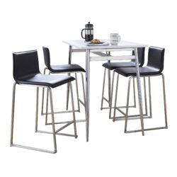 Marcel Mara - 5 Piece Upholstered Contemporary Counter Height Dining Set - Chrome / White / Black