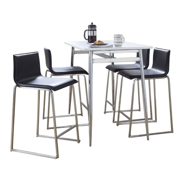 Marcel Mara - 5 Piece Upholstered Contemporary Counter Height Dining Set - Chrome / White / Black