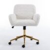 Office Chair, Artificial Rabbit Hair Home Office Chair With Golden Metal Base, Adjustable Desk Chair Swivel Office Chair, Vanity Chair - Beige - Image 4