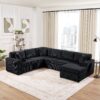 Oversized Sectional Sofa U Shaped Sofa With Chaise Lounge And 3 Soft Throw Pillows Corduroy Fabric - Black - Image 3