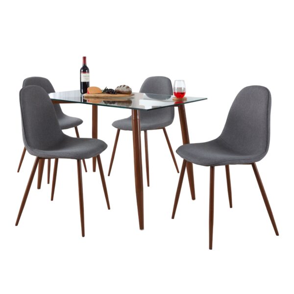 Clara Pebble - 5 Piece Mid-Century Modern Dining Set - Walnut / Clear / Charcoal