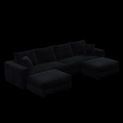 4 Seat Sofa, Deep Seat Couches With Soft Pillows And 2 Ottomans, Convertible Sofa Lounge Chair, For Living Room - Black