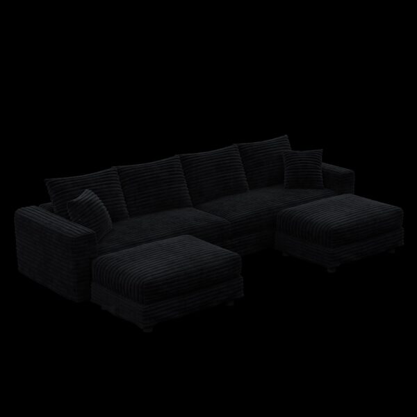 4 Seat Sofa, Deep Seat Couches With Soft Pillows And 2 Ottomans, Convertible Sofa Lounge Chair, For Living Room - Black
