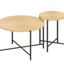 Radial - Pattern Coffee And End Table Set Waterproof Cover, Distressed Cylindrical Design, Legs Classic Rustic Charm (Set of 2) - Oak Natural Wood / Antique White