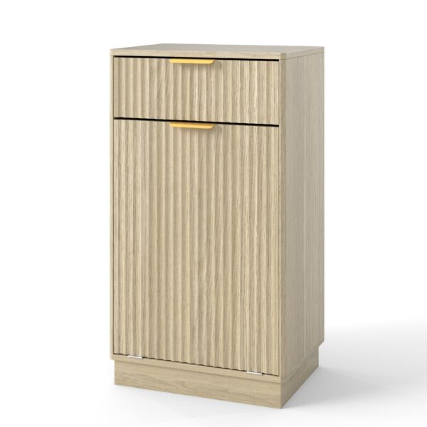 10 Gallon Tilt Out Trash Can Cabinet With Wave Textured Drawer - Oak