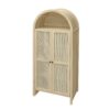 Tall Arched Kitchen Pantry, Arched Storage Display Cabinet With 2 Drawers & Adjustable Shelves, Rattan Door Versatile Storage Cabinet For Kitchen, Dining Room - Natural - Image 7