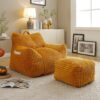 Giant Plush Bean Bag Chair With Armrests And Footstool For Adults - Yellow - Image 4