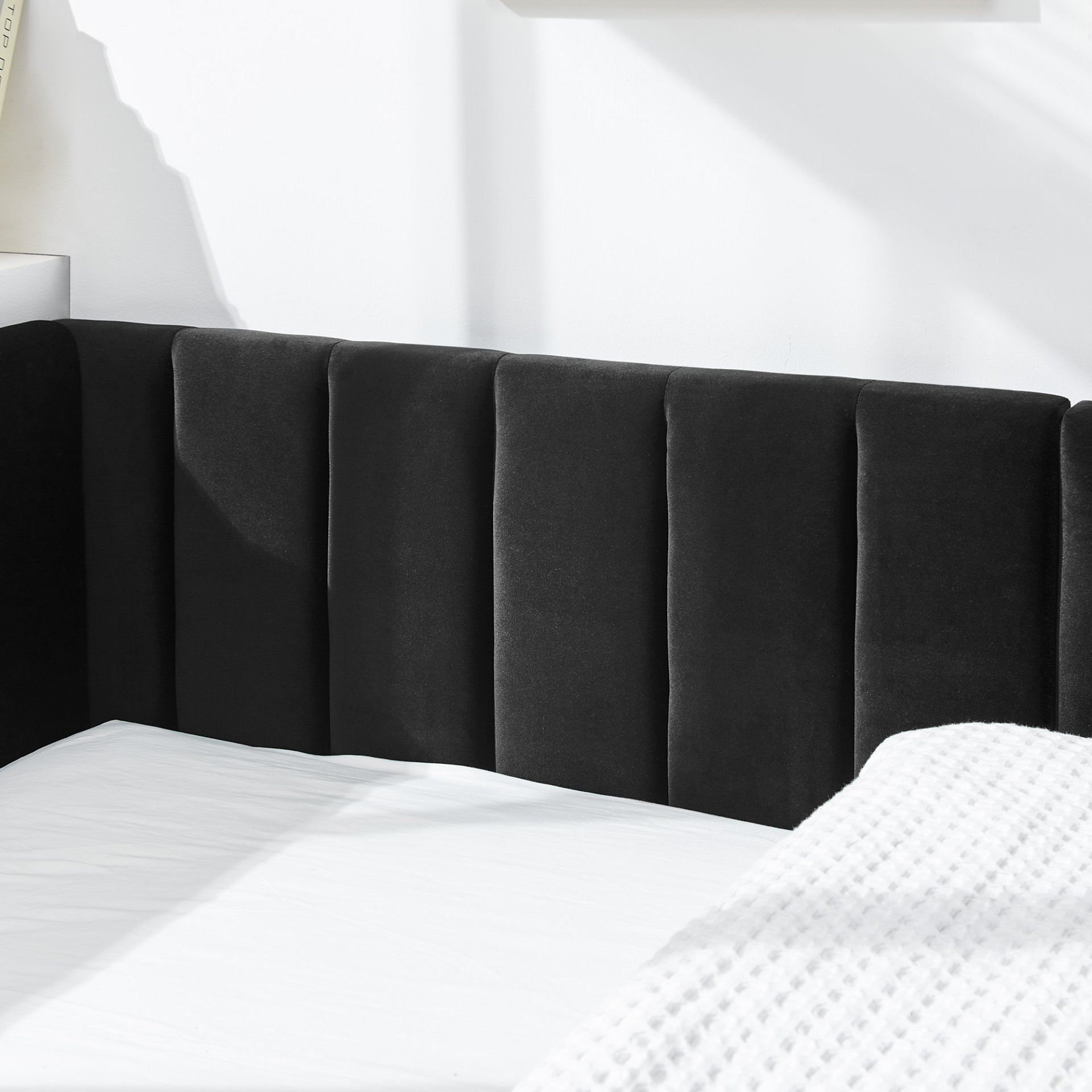 Mid Century Full Size Upholstered Tufted Bed Frame With Comfortable Backrest And Armrests Velvet - Black - Image 6