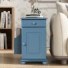 Vintage End Table Flip Top Side Table With USB Ports, 1 Multifunctional Drawer With Cup Holders, Sofa Couch Table With Bookshelf For Living Room And Small Space - Navy Blue - Image 5