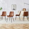 Modern Medieval Style Restaurant Cushioned Chairs With Suede Backrests And Black Metal Legs, (Set of 4) - Brown - Image 5