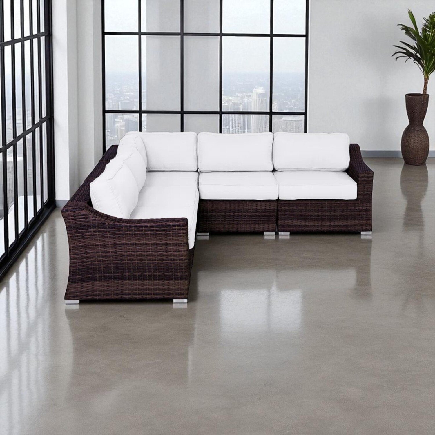 Outdoor Sofa Seating Group With Cushions, Weather Resistant - Brown - Image 4