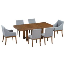 Topmax - 7 Piece Rustic Extendable Dining Table Set With Removable Leaf, 2 Arm Chairs And 4 Armless Chairs - Brown