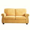 Soft Loveseat, Upholstered 2 Seater Couch, Loose Back Cushions And Turned Legs - Mustard Yellow - Image 10