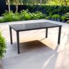 Modern Rectangular Outdoor Patio Dining Table With Post Leg Design, Rust Free & Weather Resistant, Adjustable Foot Pads, Umbrella Hole With Matching Cover - Ember Black - Image 5