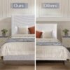 Hosford - Upholstered Wingback Bed Queen With Base Platform, High Headboard - Cream White / Light Gray / Camel Oak - Image 6