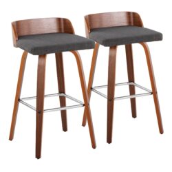 Maya - Mid-Century Modern Fixed Height Barstool With Swivel With Square Footrest (Set of 2) - Walnut / Charcoal