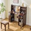 Modern Elegance Makeup Vanity Desk With Adjustable Lighted Mirror Storage Shelves Drawer And Cabinet - Walnut - Image 4