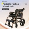 Lightweight Foldable Transport Wheelchair Square Tube Design With Double Brakes Adjustable Armrest & Breathable Seat Cushion Ideal For Disabled & Post Surgery Recovery - Black / Gold - Image 4