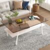 Rectangle Coffee Table, Tempered Glass Tabletop With White Metal Legs, Modern Table For Living Room - Brown / White - Image 4