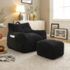 Giant Plush Bean Bag Chair For Adults With Armrests And Footstool - Black - Image 4