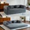 Convertible Sleeper Sofa Bed With Cylindrical Pillow, Floor Sofa Lounge Couch For Living Room - Gray - Image 2