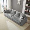 Plush Corduroy 4 Seat Sofa, Modern Comfy Upholstered Sofa Cloud Couch, Deep Seat Couches With Soft Pillows, Convertible Deep Seat Sofa Lounge Chair For Living Room - Gray - Image 9