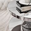 Luxury Double Tier Round Mirror Coffee & End Table With Fluted Glass Modern Sofa Side Table - Silver / Glass - Image 7